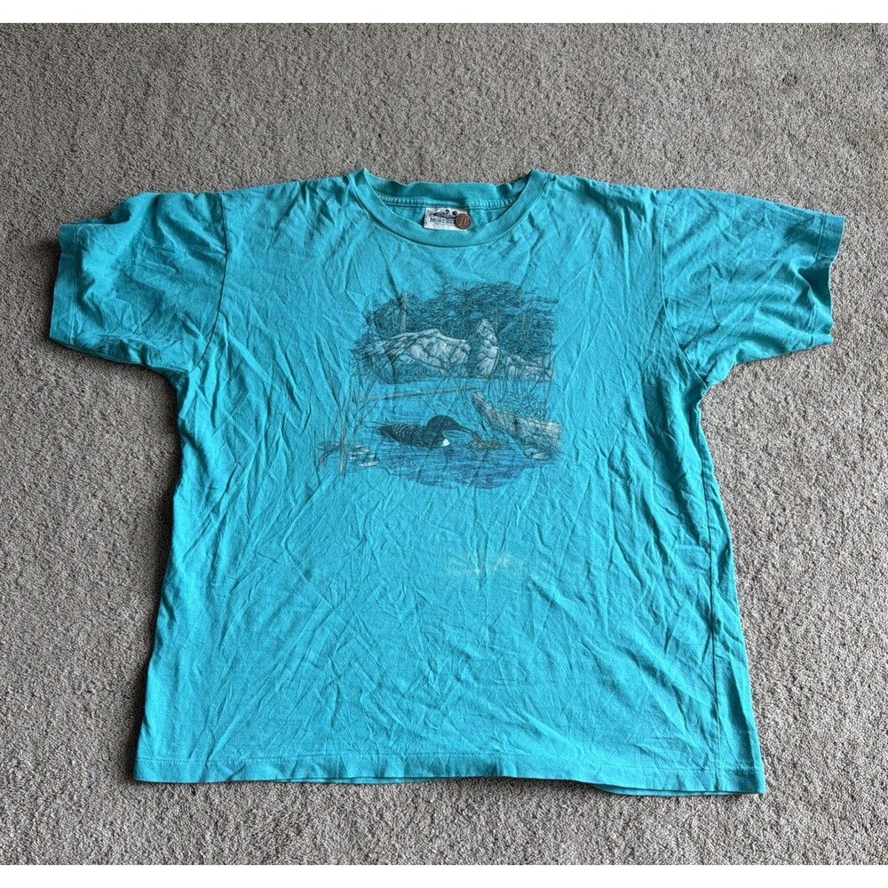 Northern Reflections Duck Pond Single Stitch Graphic Y2K XL Shirt Aqua Blue